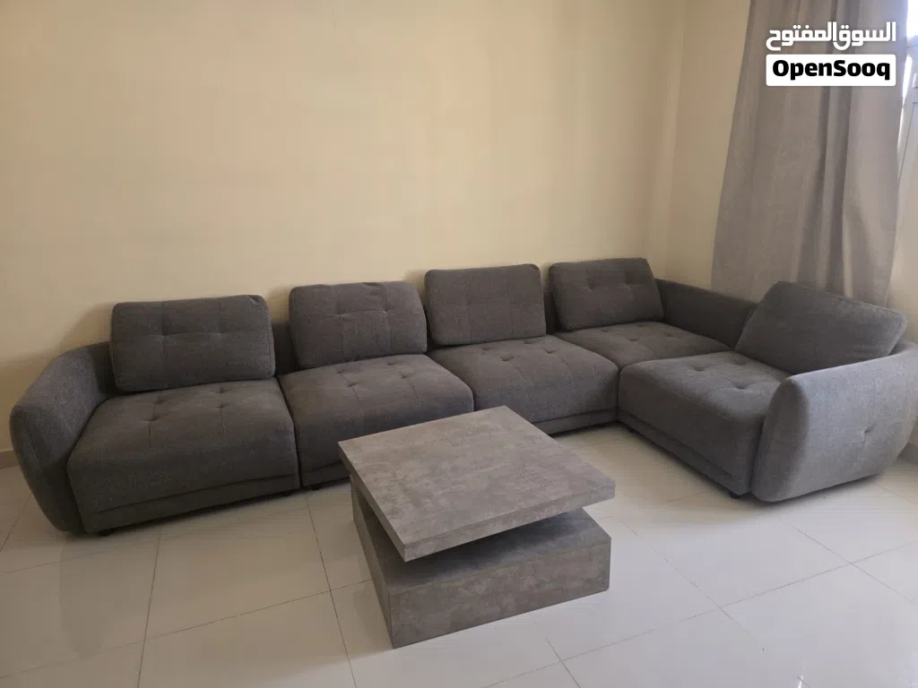 L shaped detachable sofa with rotating tea table