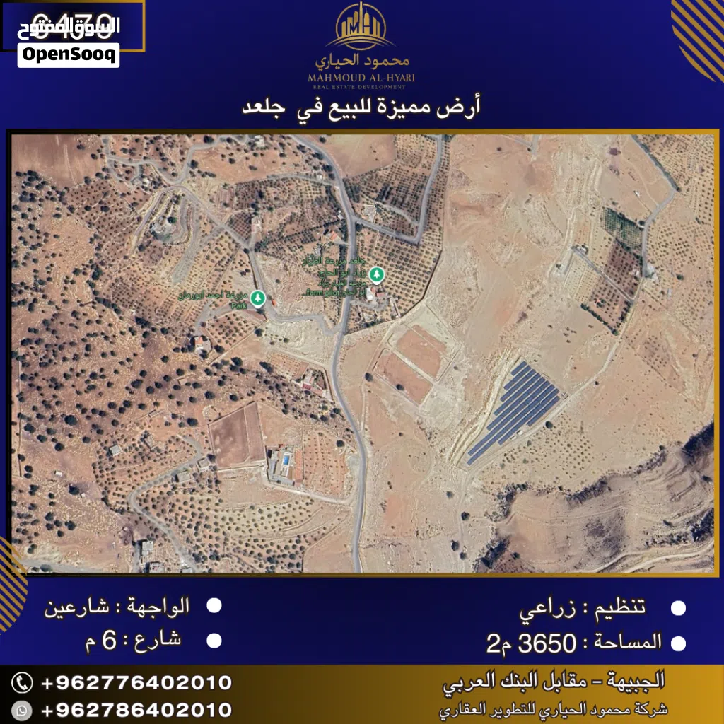 إعلان رقم (6479) أرض مميزة للبيع في جلعد - 3650 م2