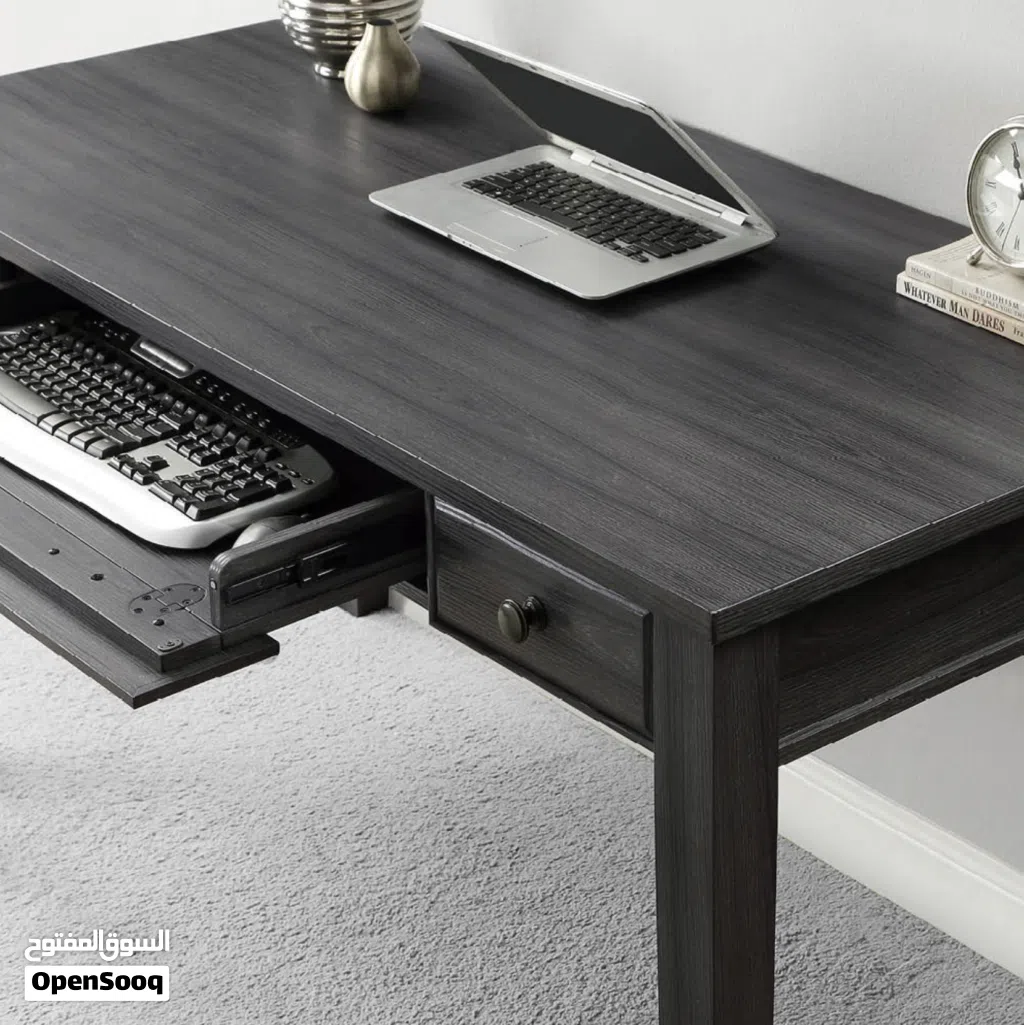 Modern Home Office Desk - Grey Oak Wood Grain (Large Surface + Storage)