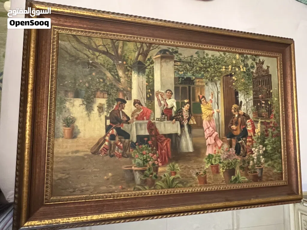 لوحة زيتية أثرية أصلية للفنان الإسباني ريكاردو بروجادا (قرن 19/20) مع إطارها الأصلي Ricardo Brugada