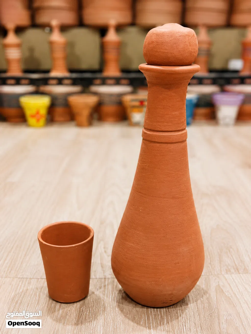 مطرة فخار طبيعي نخب اول مع كوب فخار