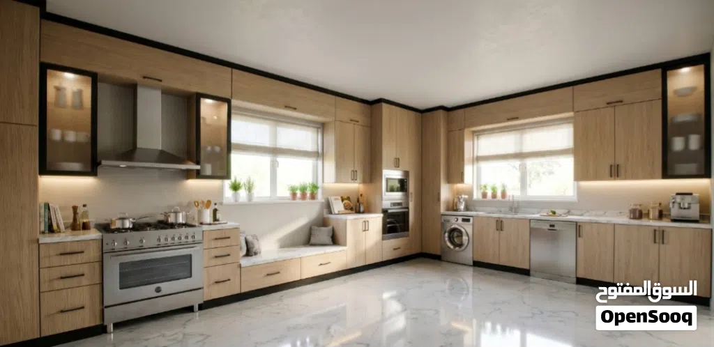 عمل تصاميم مطابخ 3D ملونة عمل اون لاين ، ارسل قياس مطبخك واستقبل التصميم على واتس اب