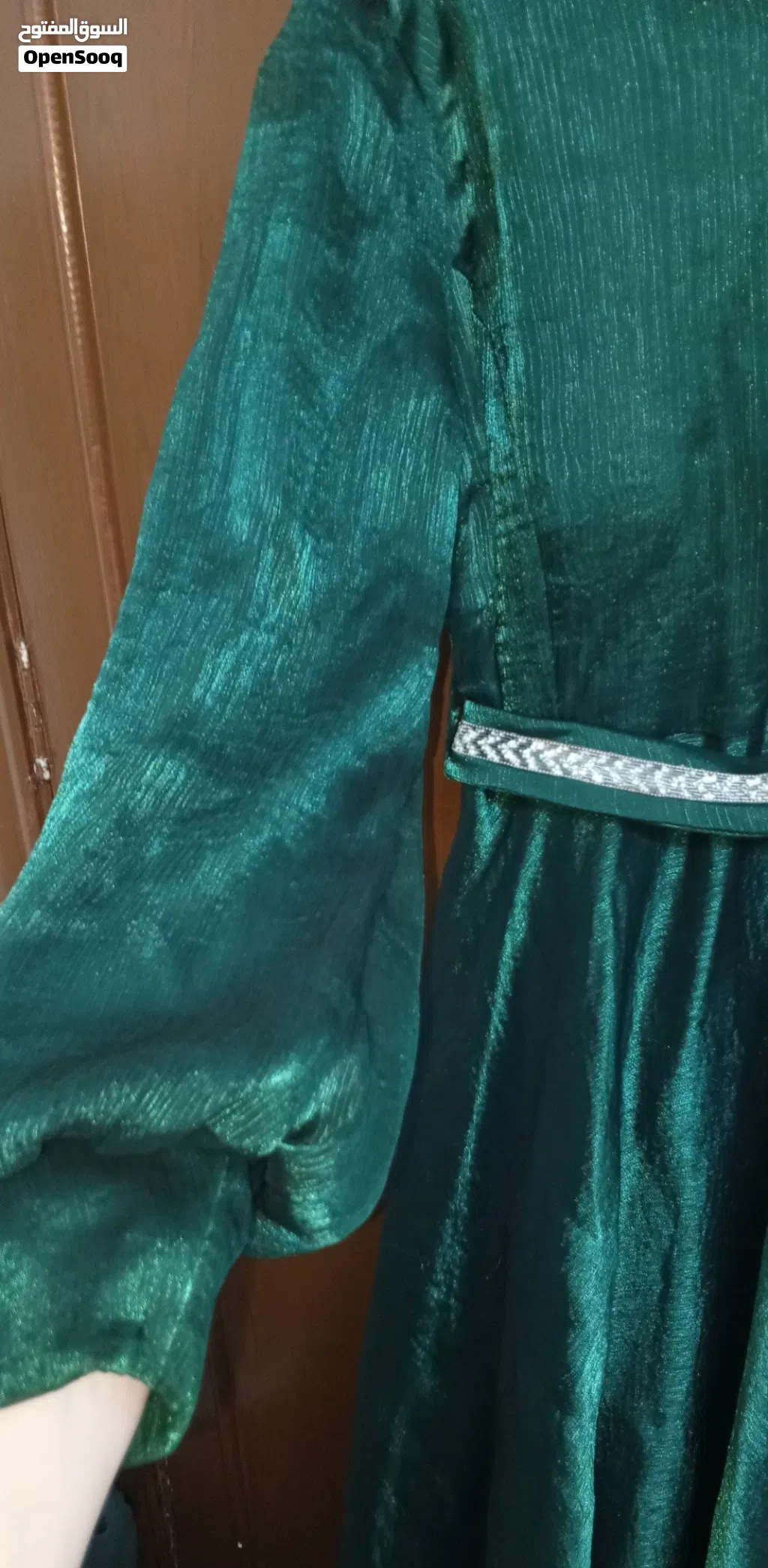 فستان محجبات ثقيل لون زيتي معه حزام