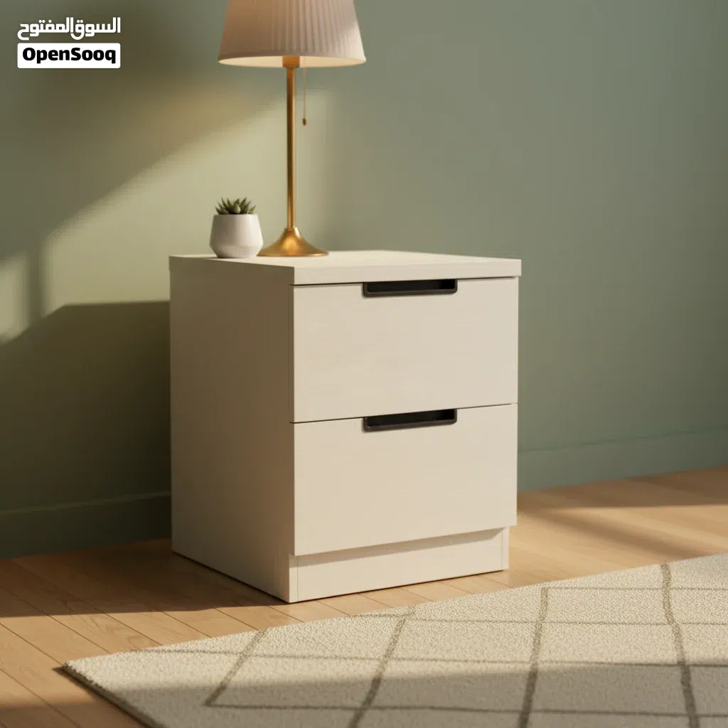 طاولة جانبية للسرير (كومودينة) بلون كريمي مع درجين - NS-888
