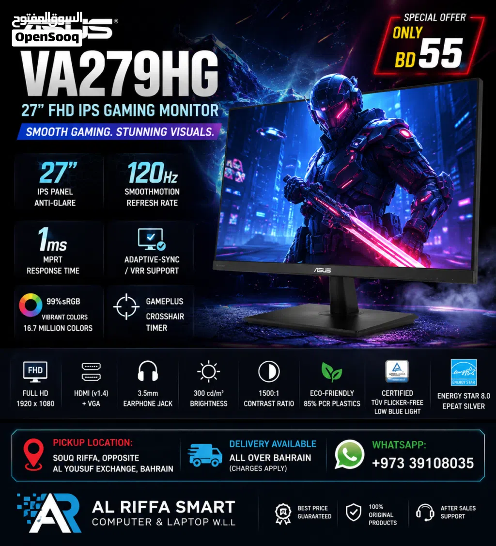 ASUS VA279HG 27" FHD IPS Gaming Monitor 120Hz 1ms BD 58 Only