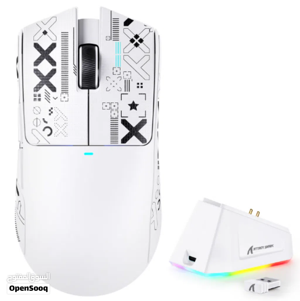متوفر ماوس attack shark x11 لون ابيض لاسلكية مع لزقات grip tape بسعر 17 دينار