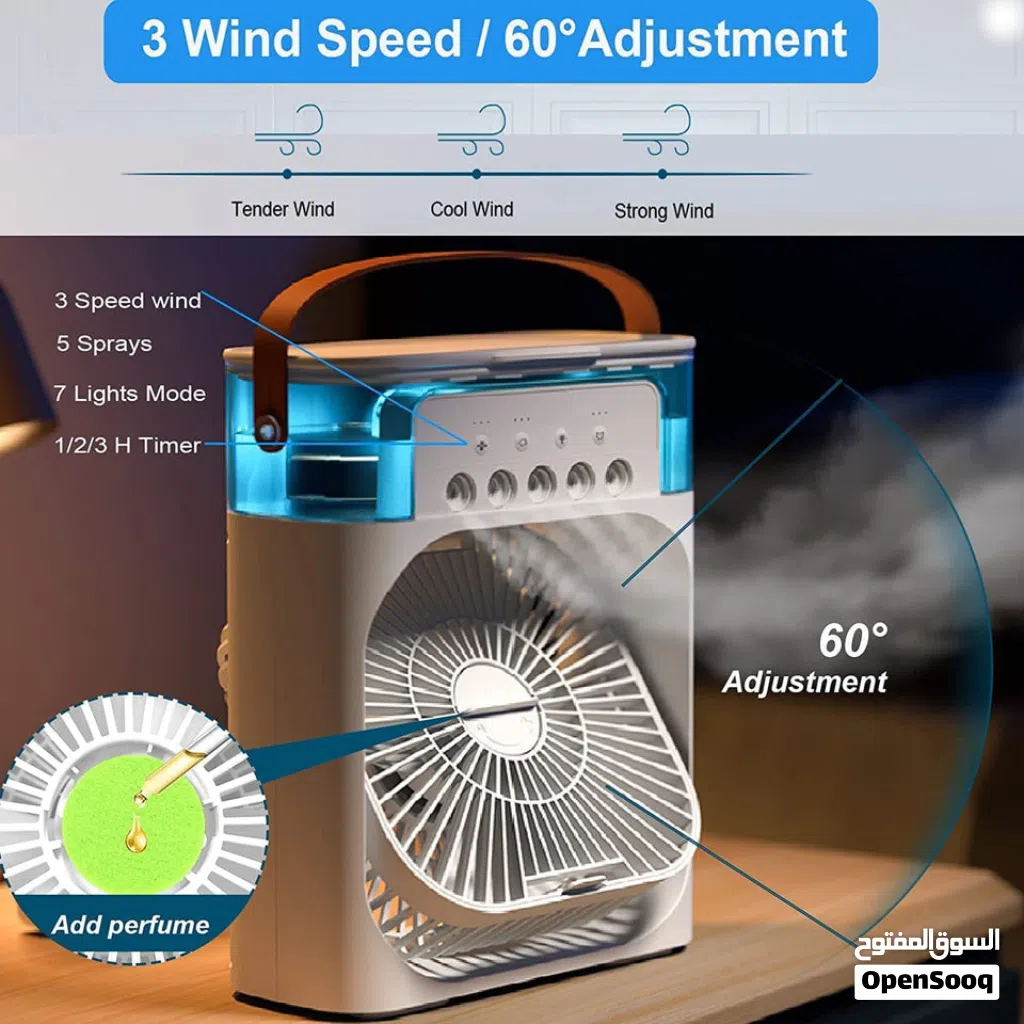 Buy1 Get1 Free Mini Air Cooler Fan with Mist Spray & LED Lights – USB Rechargeable