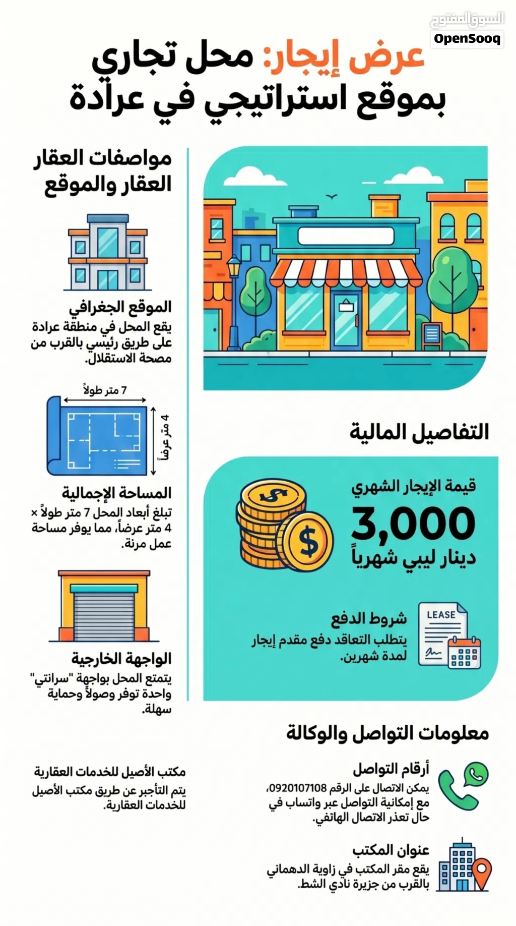 محل للإيجار رئيسي عرادة قرب مصحة الاستقلال