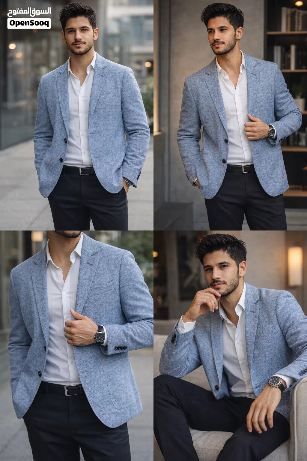 جاكيت بليزر لون ازرق فاتح كاجوال شبابي ماركة زارا
