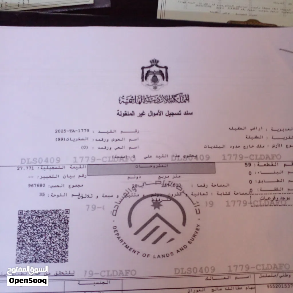 قطعة ارض للبيع من اراضي الطفيلة ملك خارج حدود البلديات مشترك
