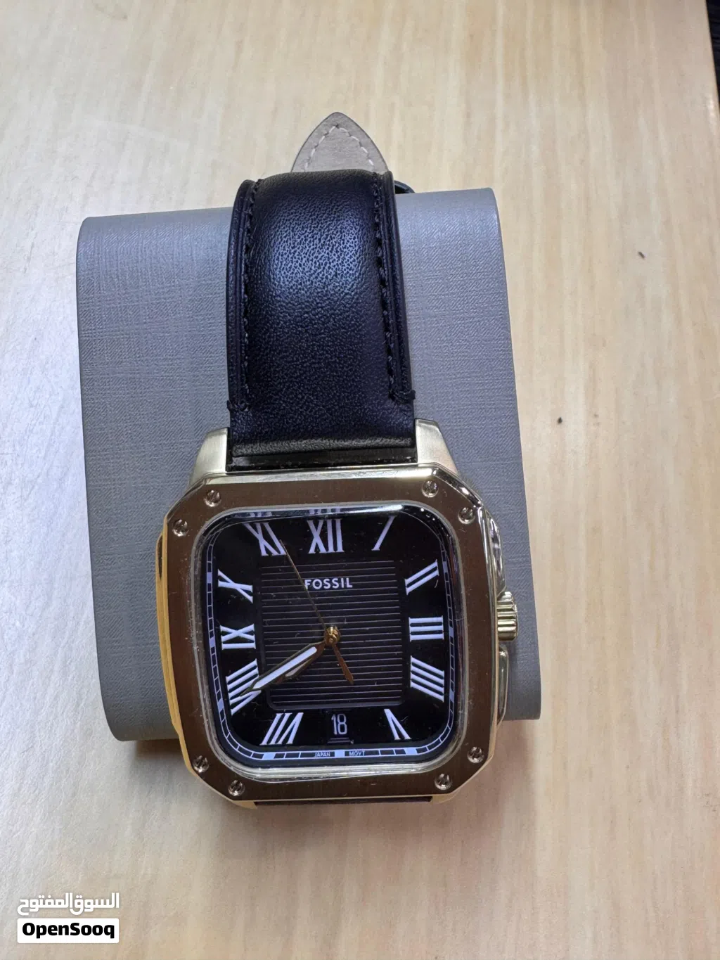 Fossil Golden Dial Square Leather Watch