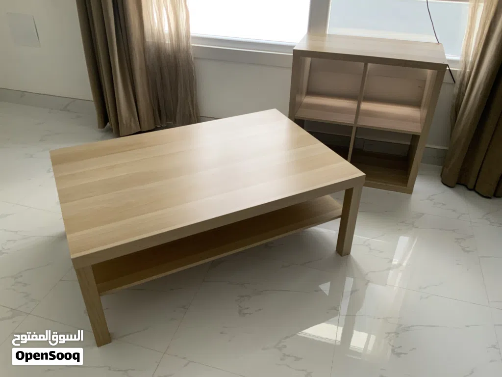 Used Ikea furniture shelving unit and coffee table