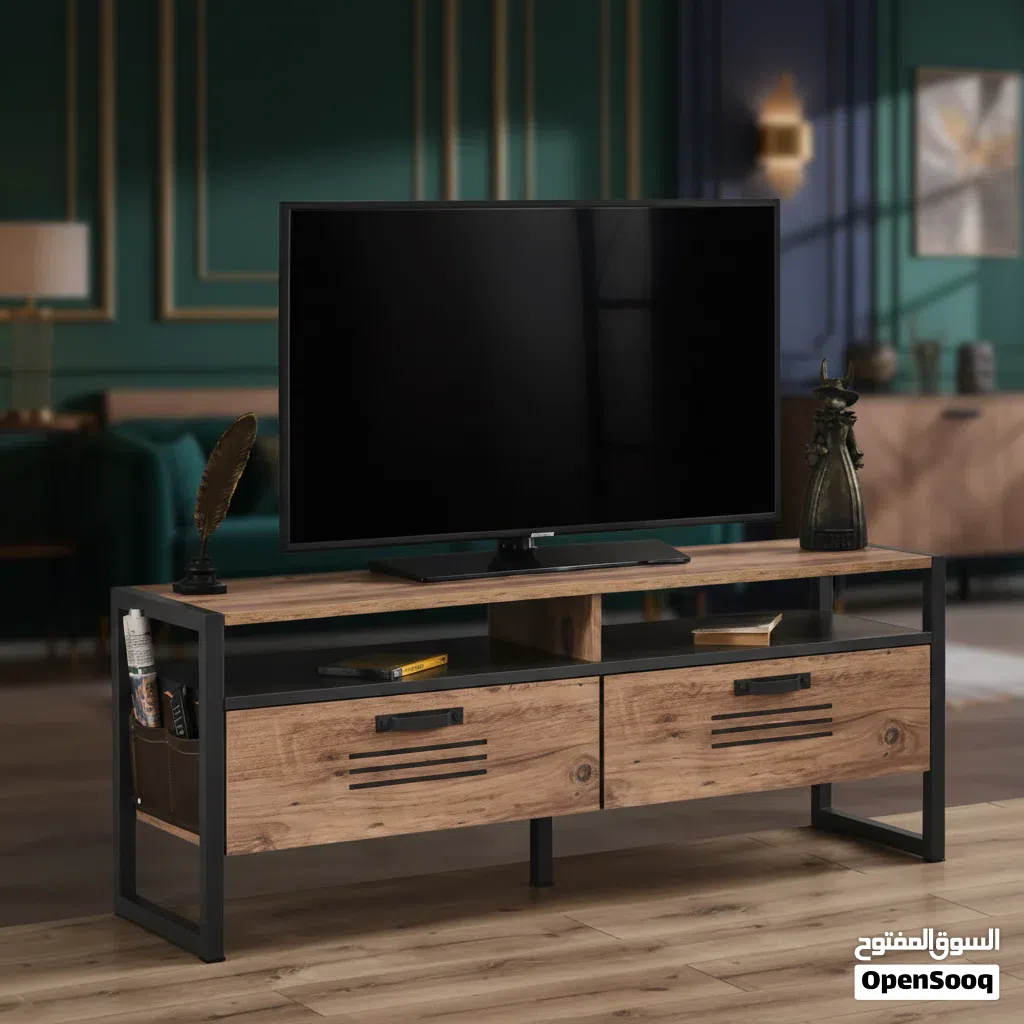 طاولة تلفزيون مودرن خشبية مع إطار معدني أسود - TV 116-S KREA BROWN 140