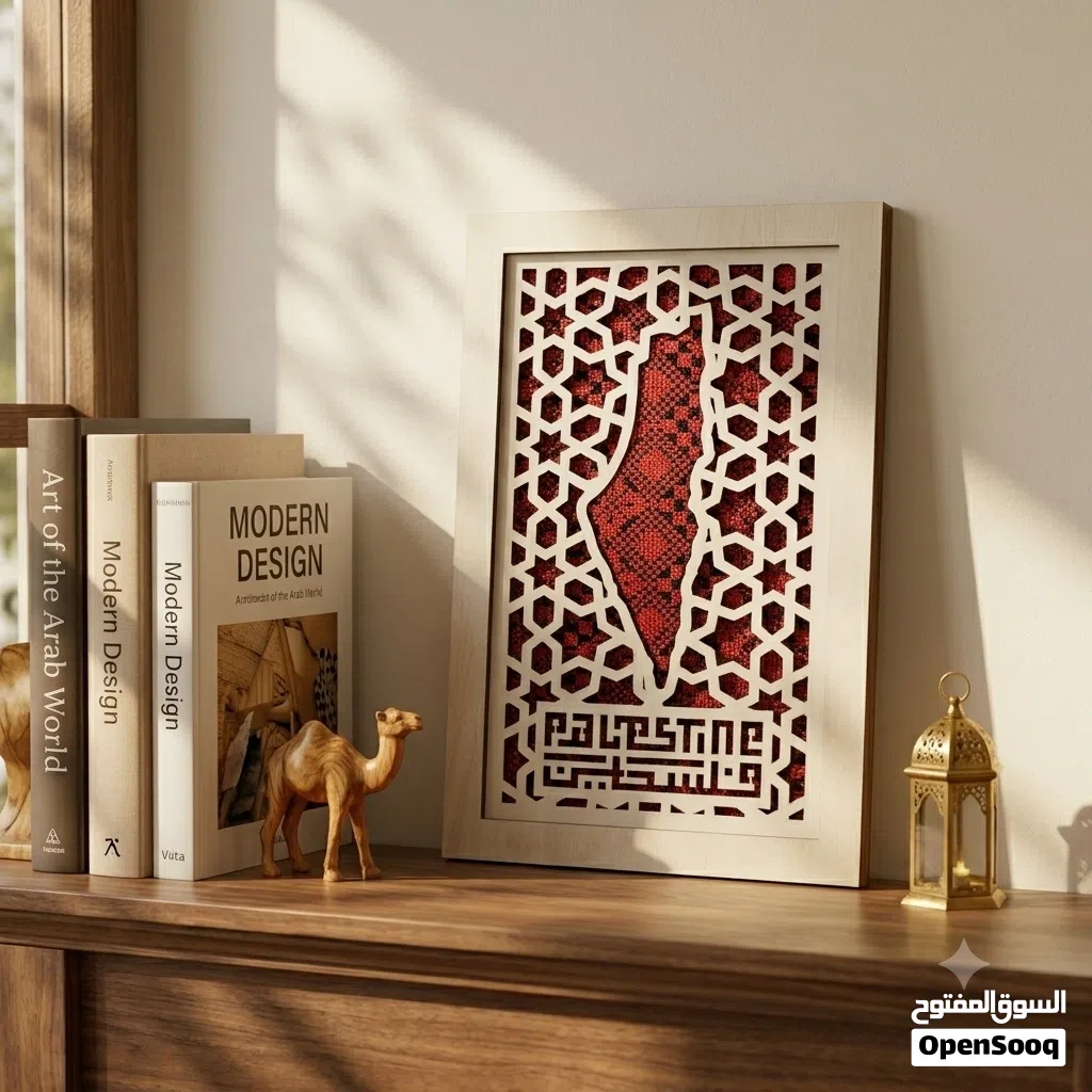لوحة خريطة فلسطين - خشب مزخرف – تصميم تراثي فاخر 40 × 25 سم- توصيل مجاني