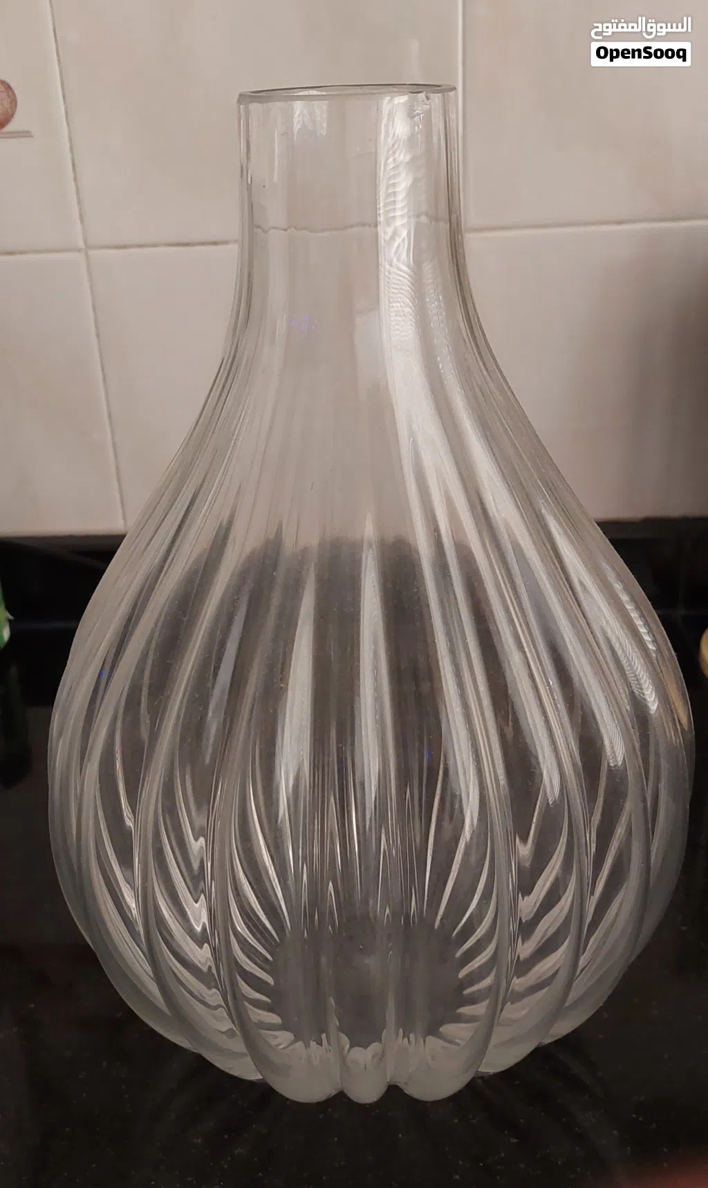 Large Clear Glass Ribbed Fluted Vase