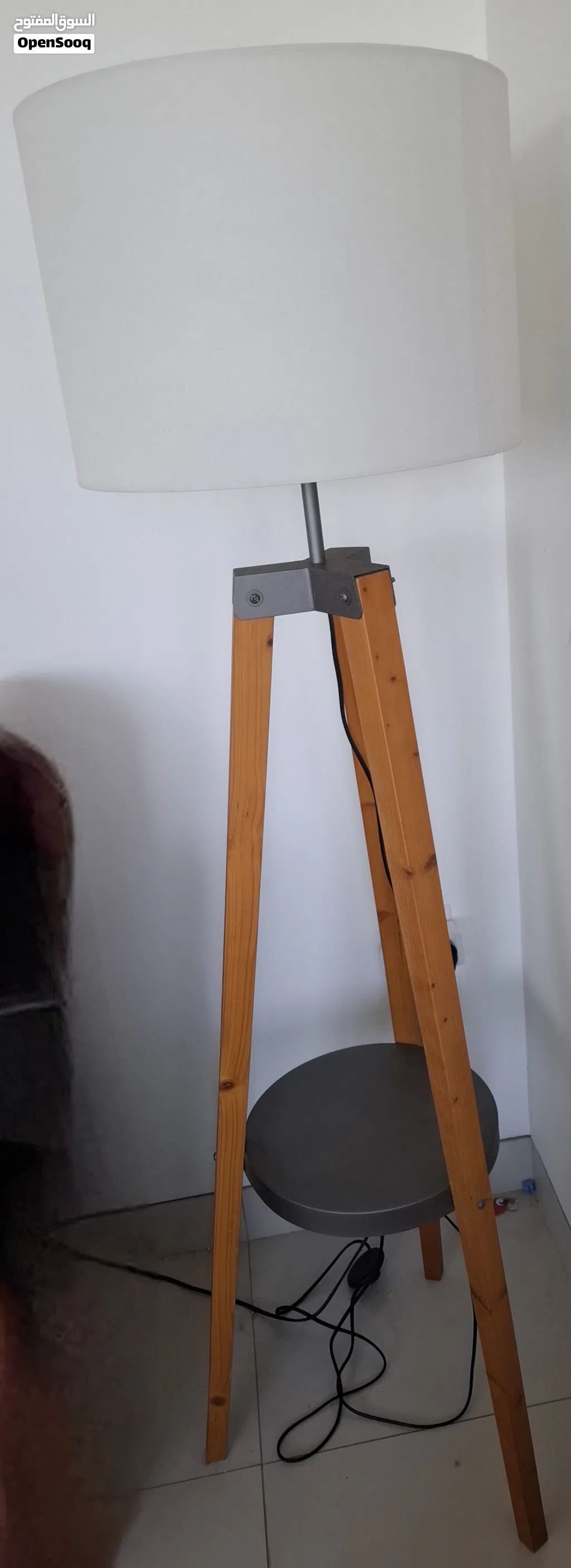 floor lamp with small round table attached