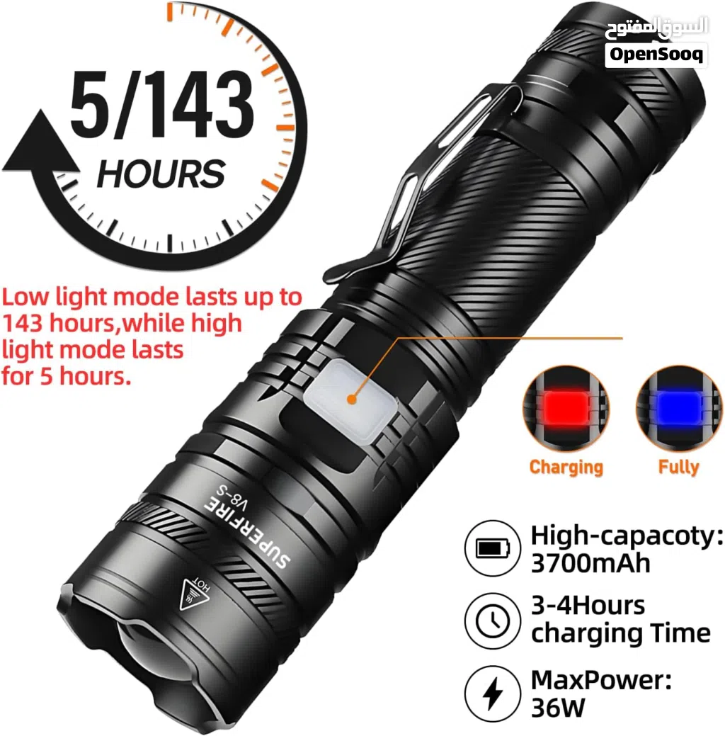 عرض على المصباح superfire Rechargeable Flashlight حاليا 9.9 ريال بدلا من 15 ريال وضمان سنة