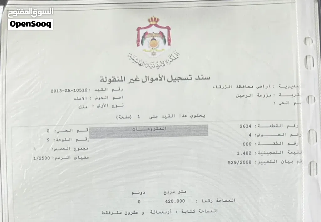 ارض للبیع قریة مزرعة الرحیل