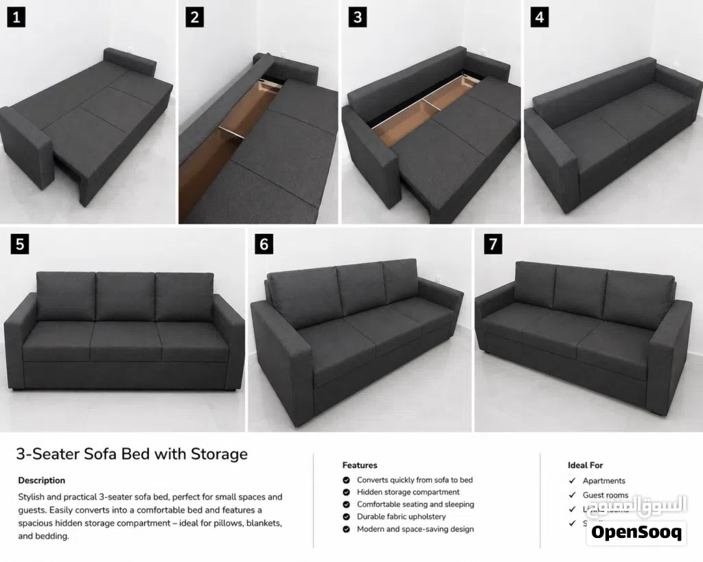 3-Seater Sofa Bed with Storage -