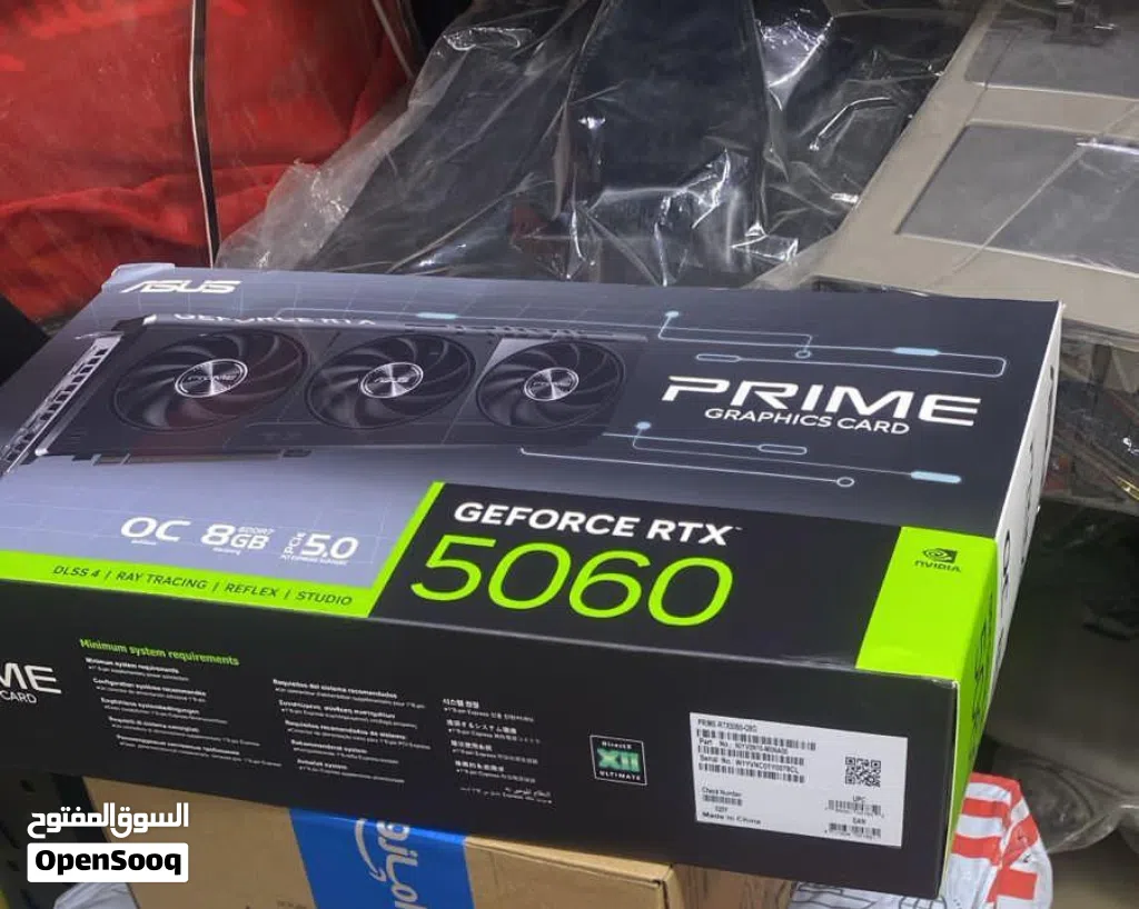 كرت شاشة RTX 5060 ASUS PRIME OC مكسور السرعة جديد مختم بلكرتون بلصقة ختم الوكالة