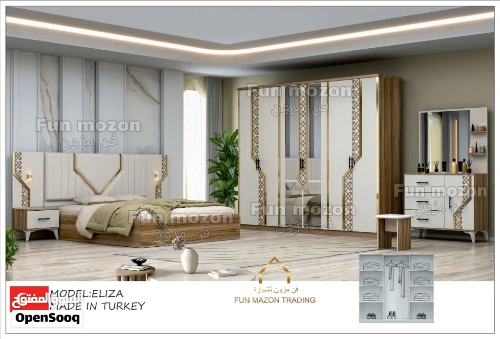طقم غرفة نوم تركي جديد مكون من 6 قطع مع مرتبة 12 سم New Turkey Bed Room Set 6pcs with mattress 12 cm