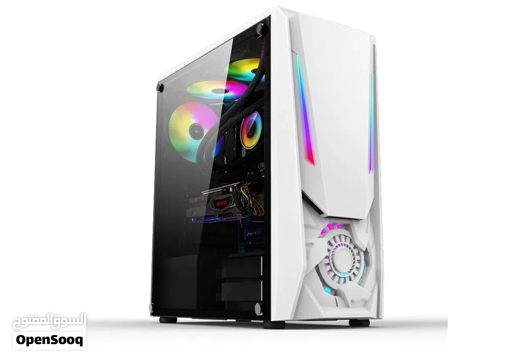 كيس جيمنج ابيض للتجميعات فارغ مع 2 مروحتين - RUIX GAMING 2X FANS WHITE GAMING CASE