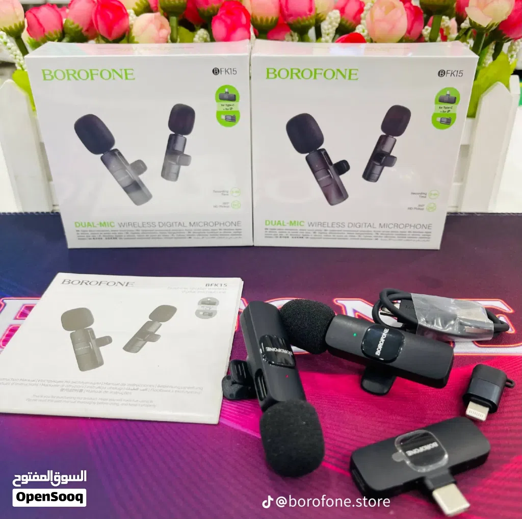 للبيع مايك لاسلكي نوع BOROFONE BKF15 Dual Mic Wireless Microphone جديد شبه مش مستخدم