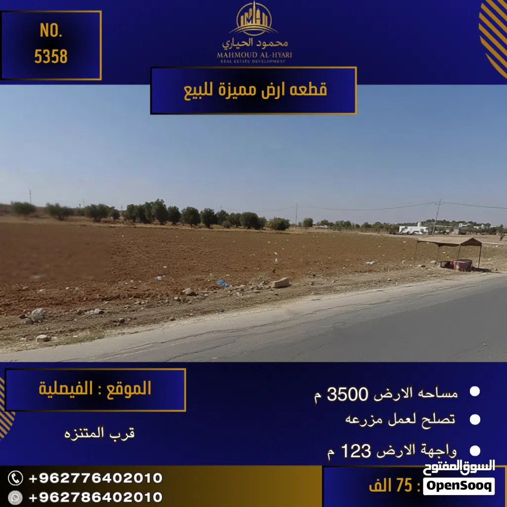 رقم الإعلان: 5358 قطعة أرض زراعية للبيع الفيصلية – قرب المتنزه