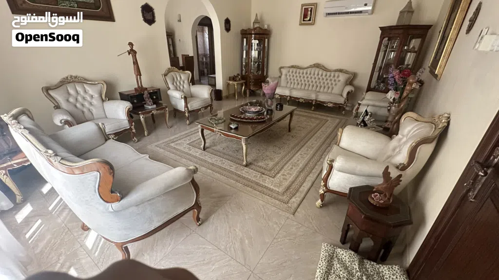 Luxury Hardwood Living Room Set Sofa Chairs Tables طقم أثاث مجلس فاخر كامل كنب وكراسي وطاولات