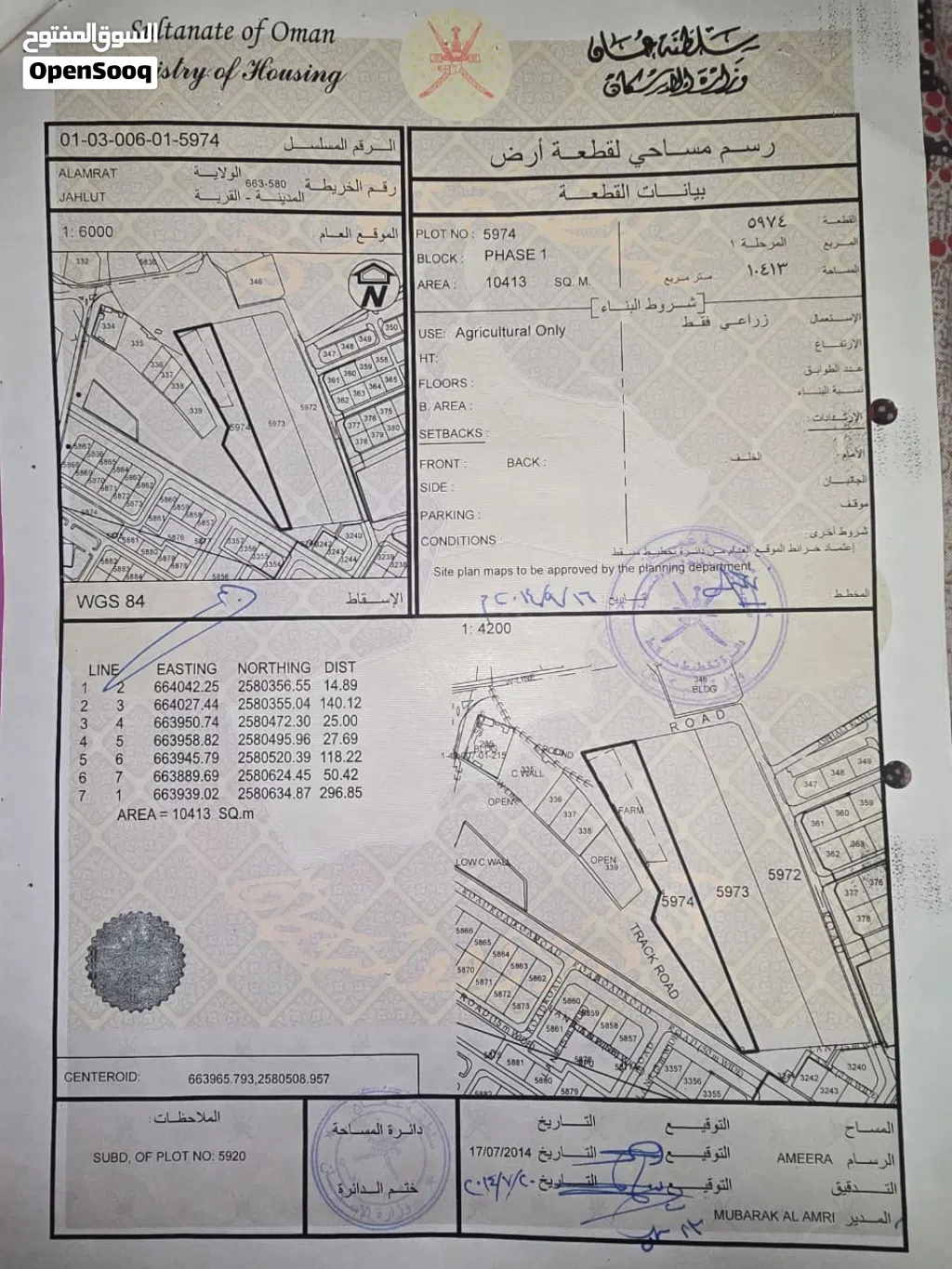 ارض زراعية للبيع في العامرات جحلوت