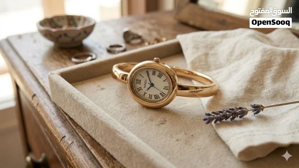 ساعة نسائية بتصميم سوار (Bangle) ذهبية - حالة جديدة