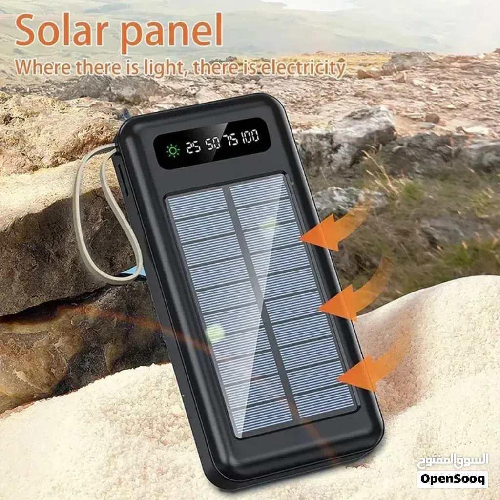 شاحن متنقل بور بانك مع لوح شمسي مساعد شحن Power Bank بطارية محمولة 30000 مللي أمبير باور بنك
