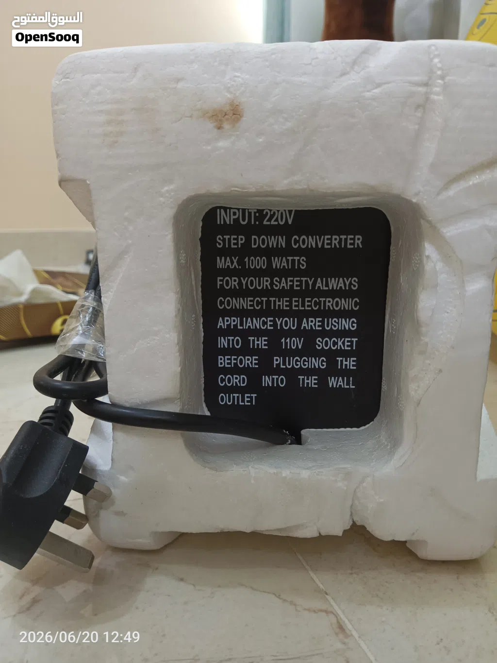 This is a 1000-watt heavy-duty step-down voltage converter designed for continuous use.