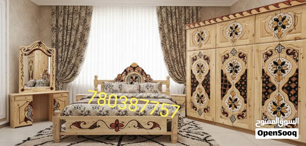 غرف نوم خشب سويدي يوجد نقشات ملونه او نقشات صافي اختر المناسب لك