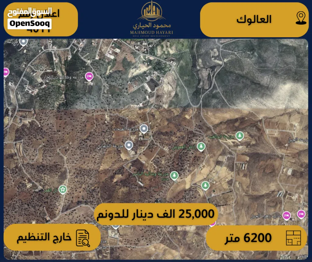 رقم الاعلان (4011) ارض زراعية للبيع في منطقة العالوك المسرة منطقة الشاليهات