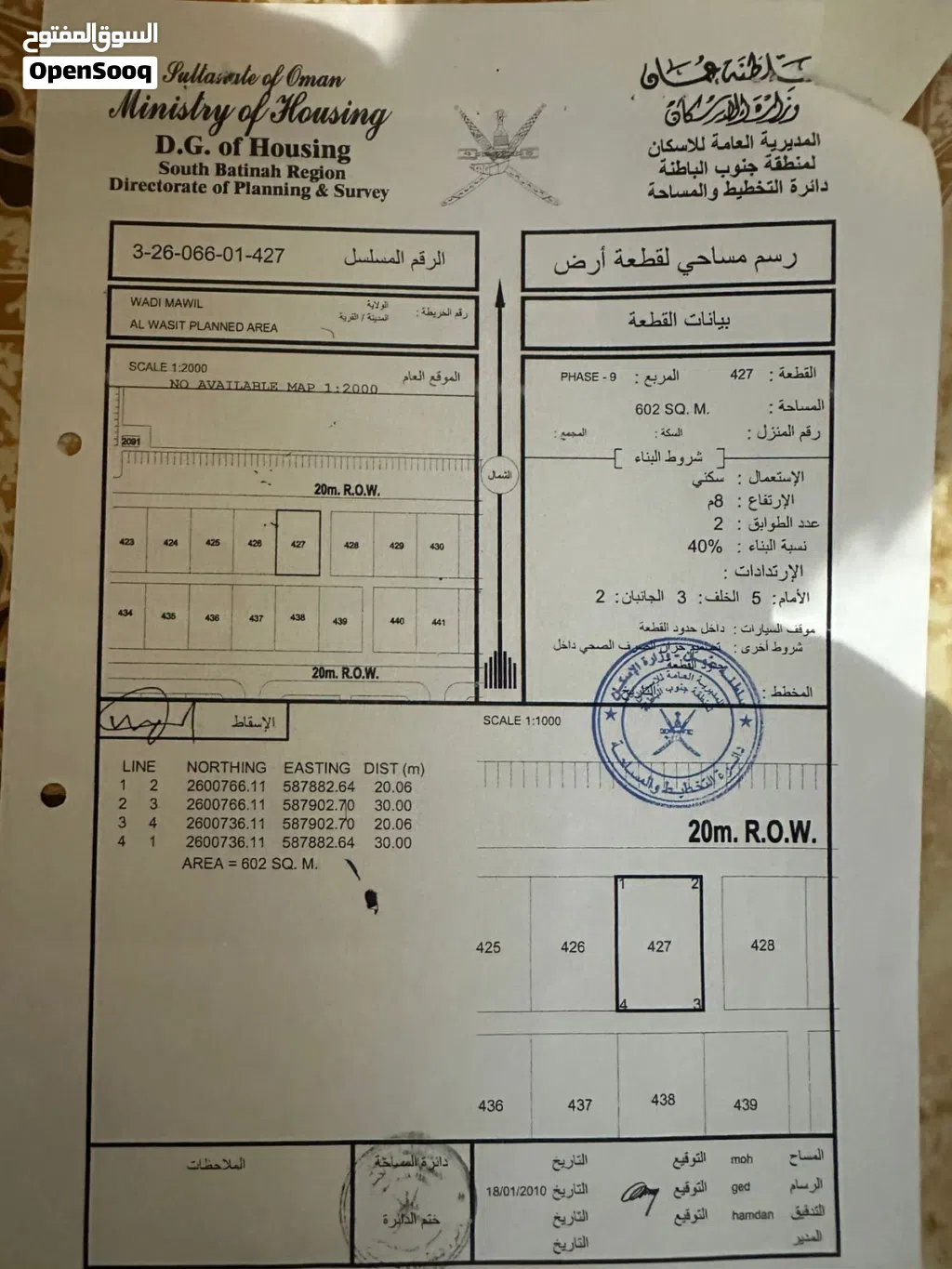 من المالك مباشرة ، أرض سكنية في مخطط الواسط التاسعة مقابل مركز شرطة المهام ،الواسط التاسعة، وادي الم