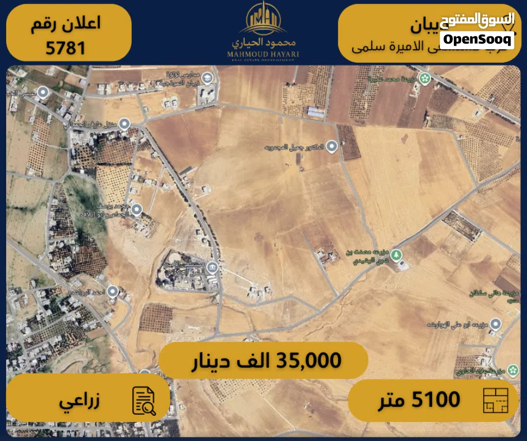 إعلان رقم (5781) أرض زراعية مميزة للبيع في ذيبان قرب مستشفى الأميرة سلمى