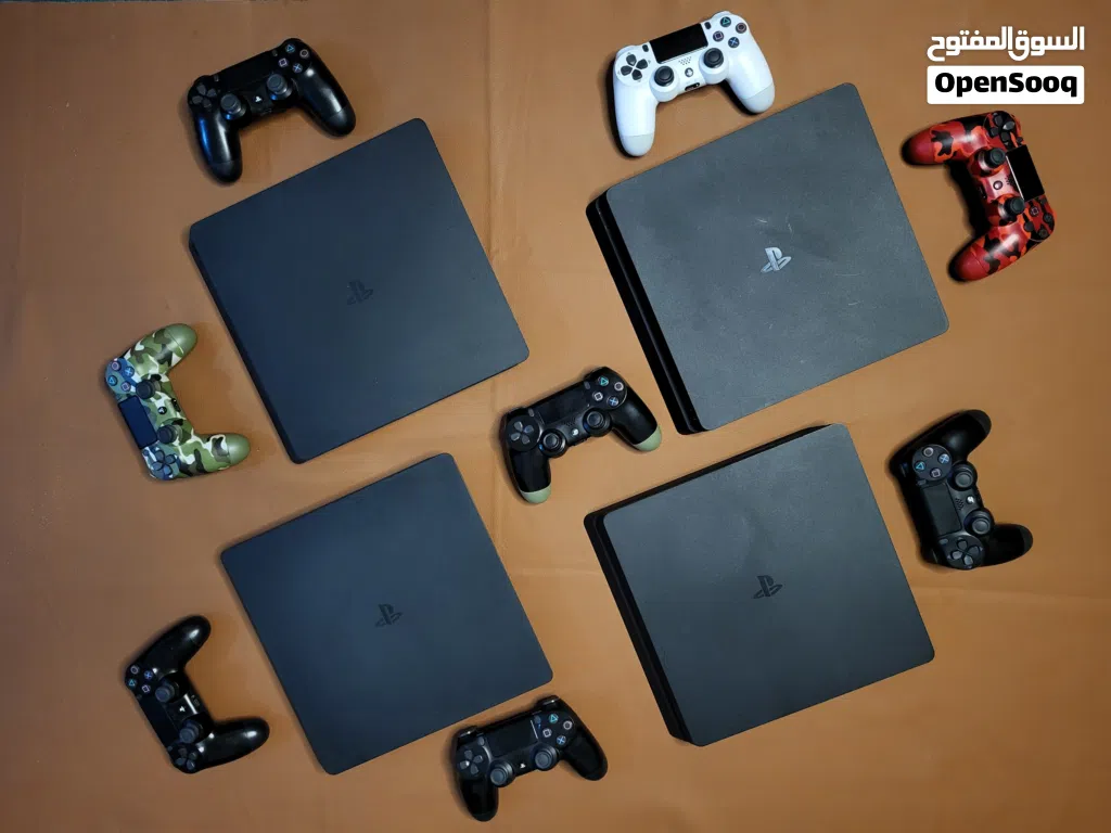 اجهزة PS4 Slim مهكرة بإصدارات 9.00 حسب الطلب مع تخزين 500GB وامكانية اضافة تخزين 1TB وايادي