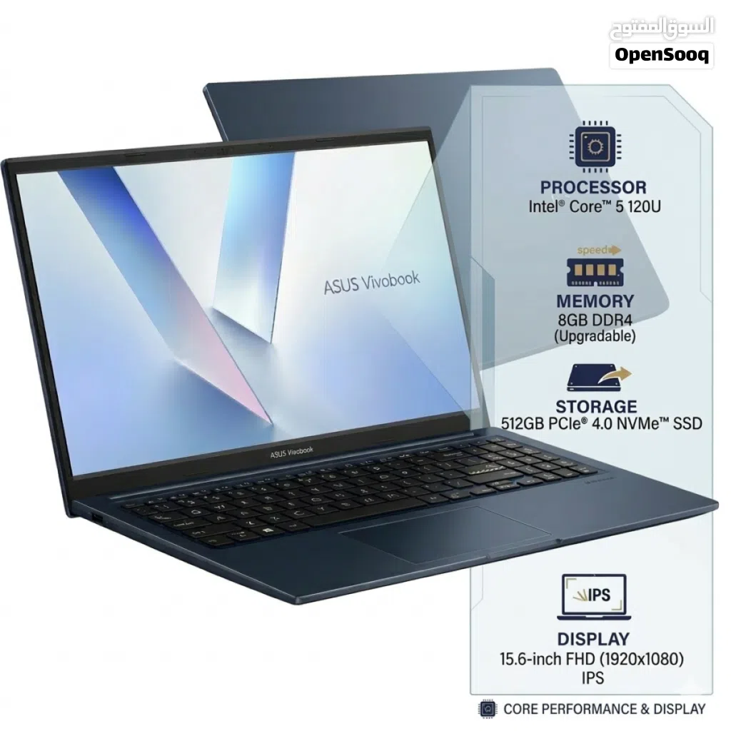 Laptop ASUS Vivobook 15 (F1504VA), Intel CoreTM 5 120U Processor لابتوب اسوس كور فايف
