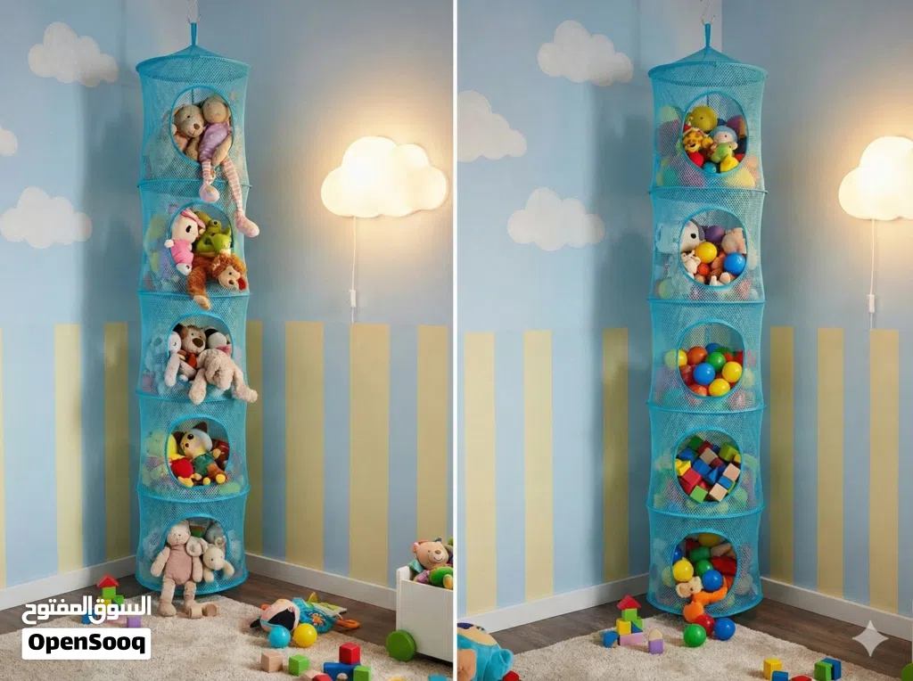 شبكة تخزين ألعاب معلقة 6 طبقات (IKEA Style) - ترتيب مثالي للغرفة يوفر مساحة كبيرة وشكل جميل