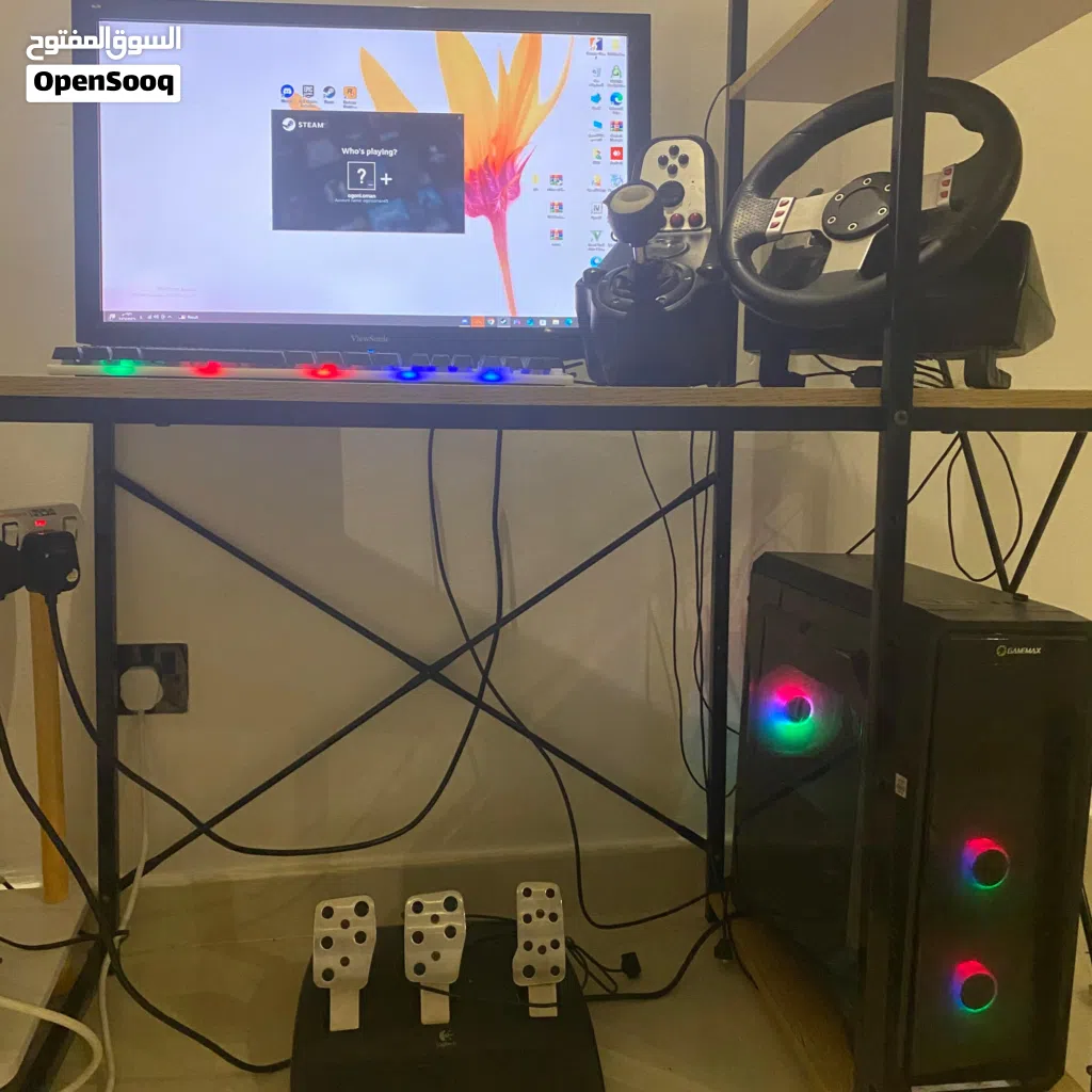 PC كمبيوتر ألعاب كامل مع شاشة ودركسون G27 جاهز للاستخدام