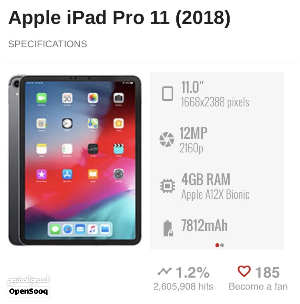 مطلوب ايباد برو 2018 او 2020 او 2022 بسعة 2018 فقط 256G اما 2020 و 2021 128 الحجم 11 انش او 12.9