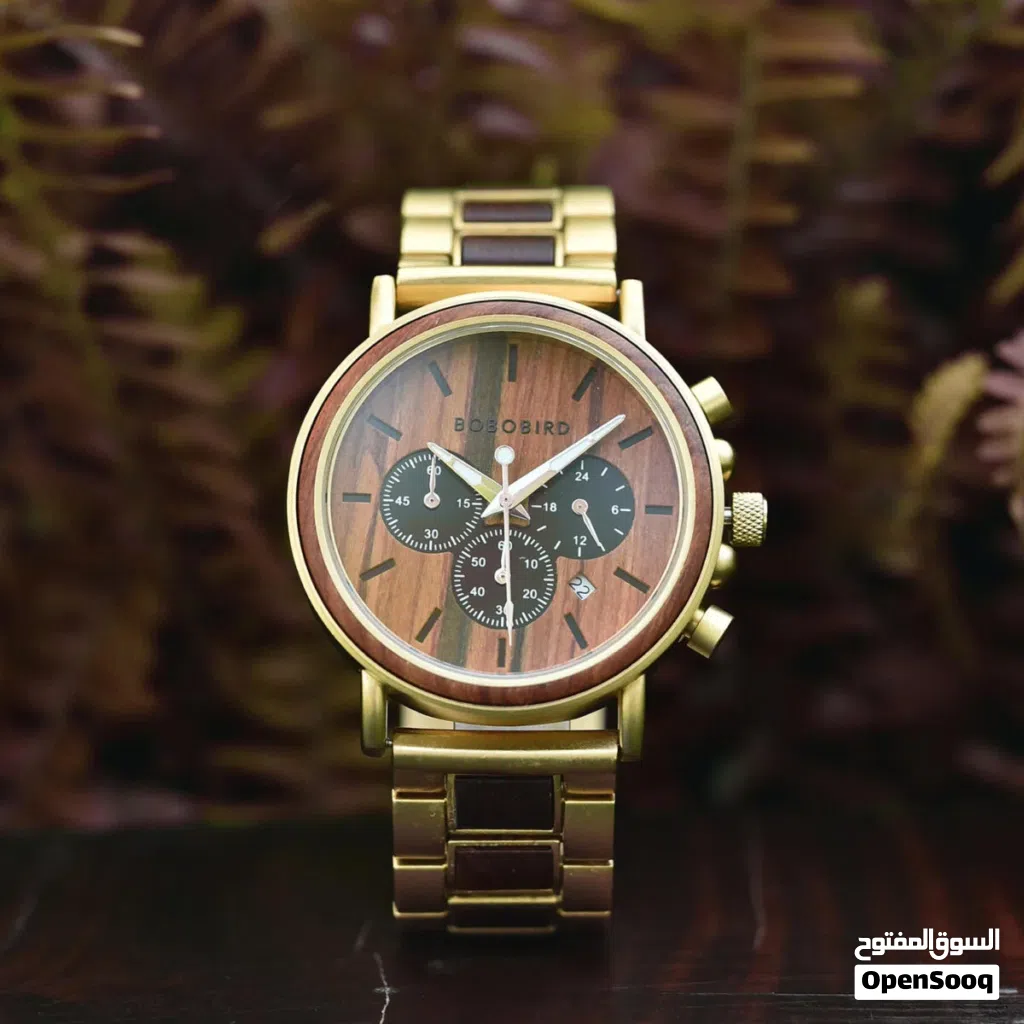 ساعة هيكل خشب Men’s Wooden Watches Rosewood Round Gold Chronograph – Sunlight
