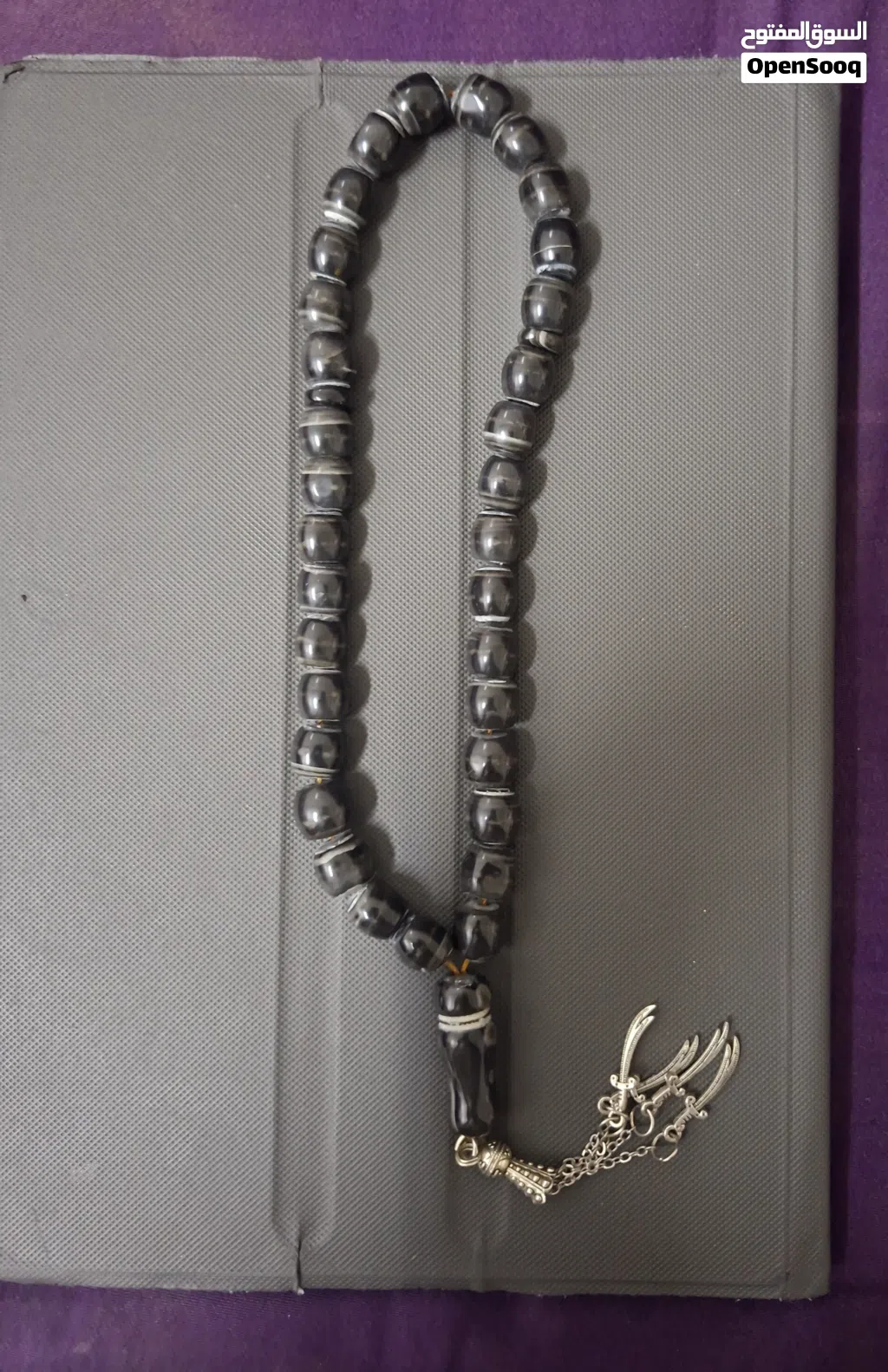 مسباح جزع عقيق يمني أسود طبيعي natural black yamani agate misbah beads