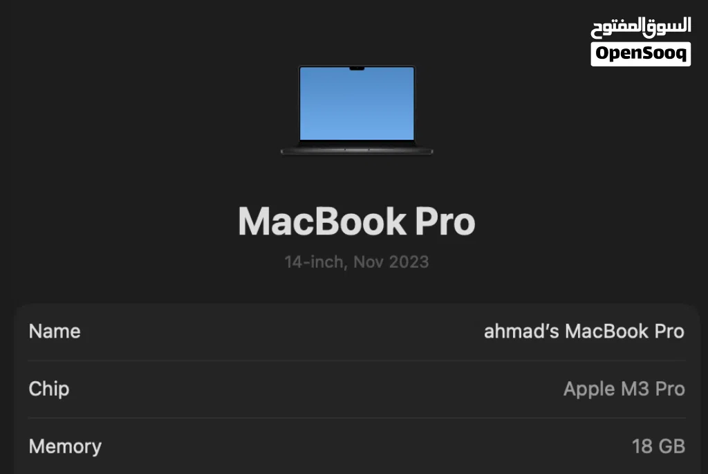 Apple mac book Pro M3 Pro Used Like new