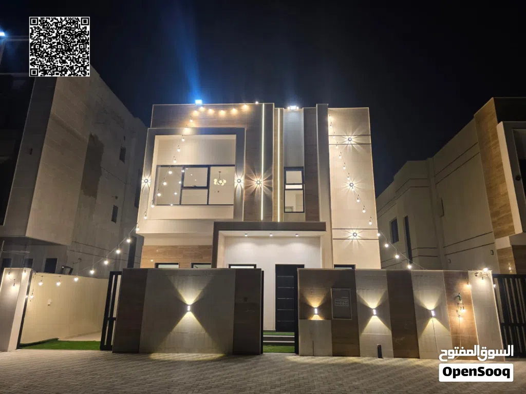Luxury Villa for Sale in Al Helio 2, Ajman 4 Master Bedrooms Large Setback Stone Facade A