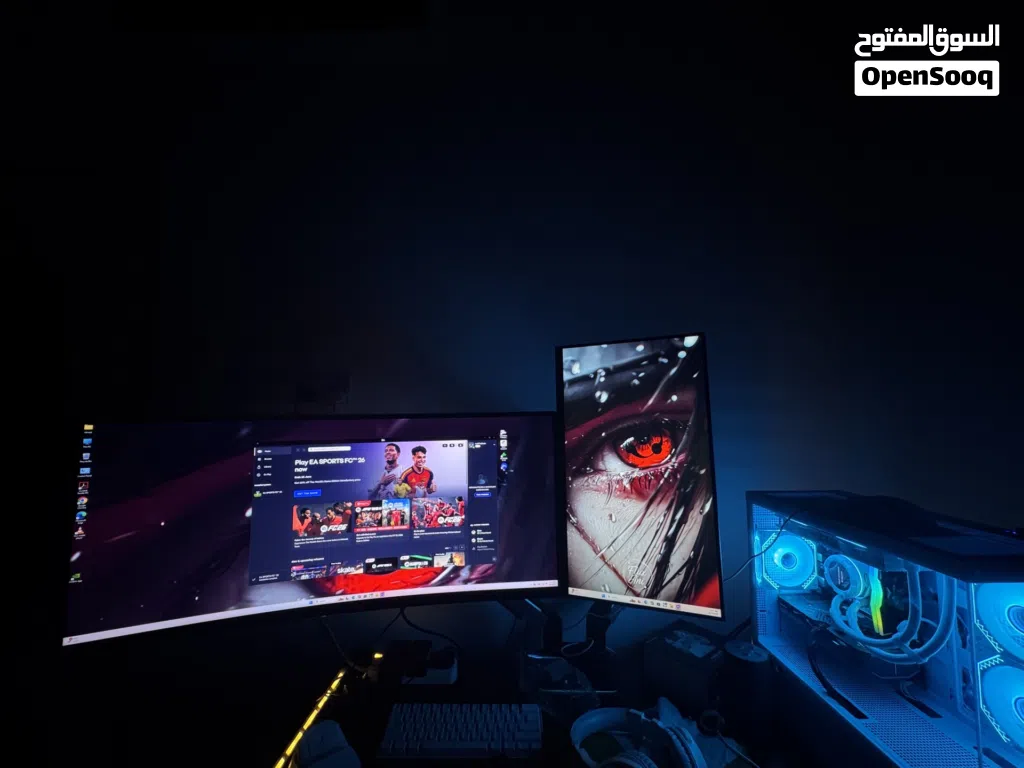 ستب PC *5060*جيمينج للبيع كامل شاشتين مع جهاز وطاولة وكرسي جيمينج بالكامل