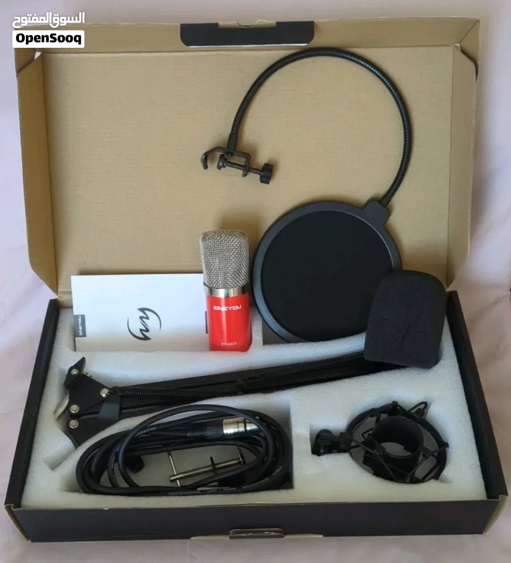 مجموعة مايكروفون ZINGYOU ZY-007 المكثف (Condenser) الاحترافي الأصلي باللون الأحمر المميز