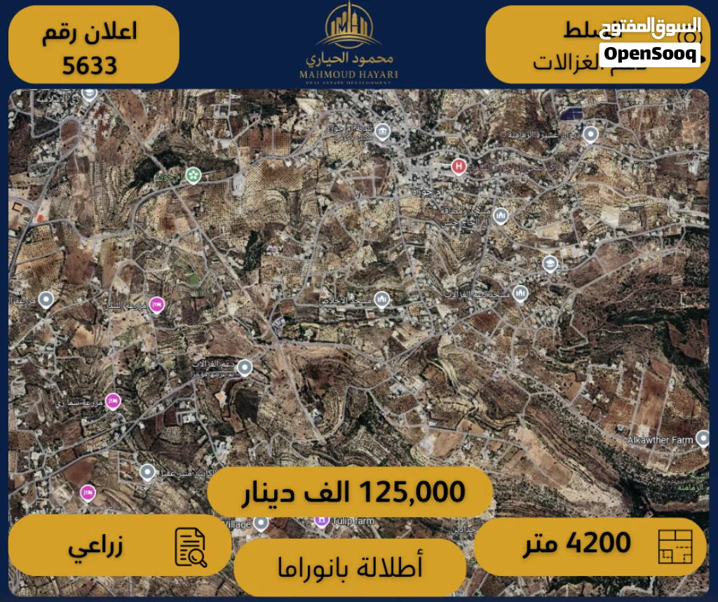 رقم الإعلان:( 5633 ) أرض زراعية بإطلالة بانورامية – السلط / دعم الغزالات