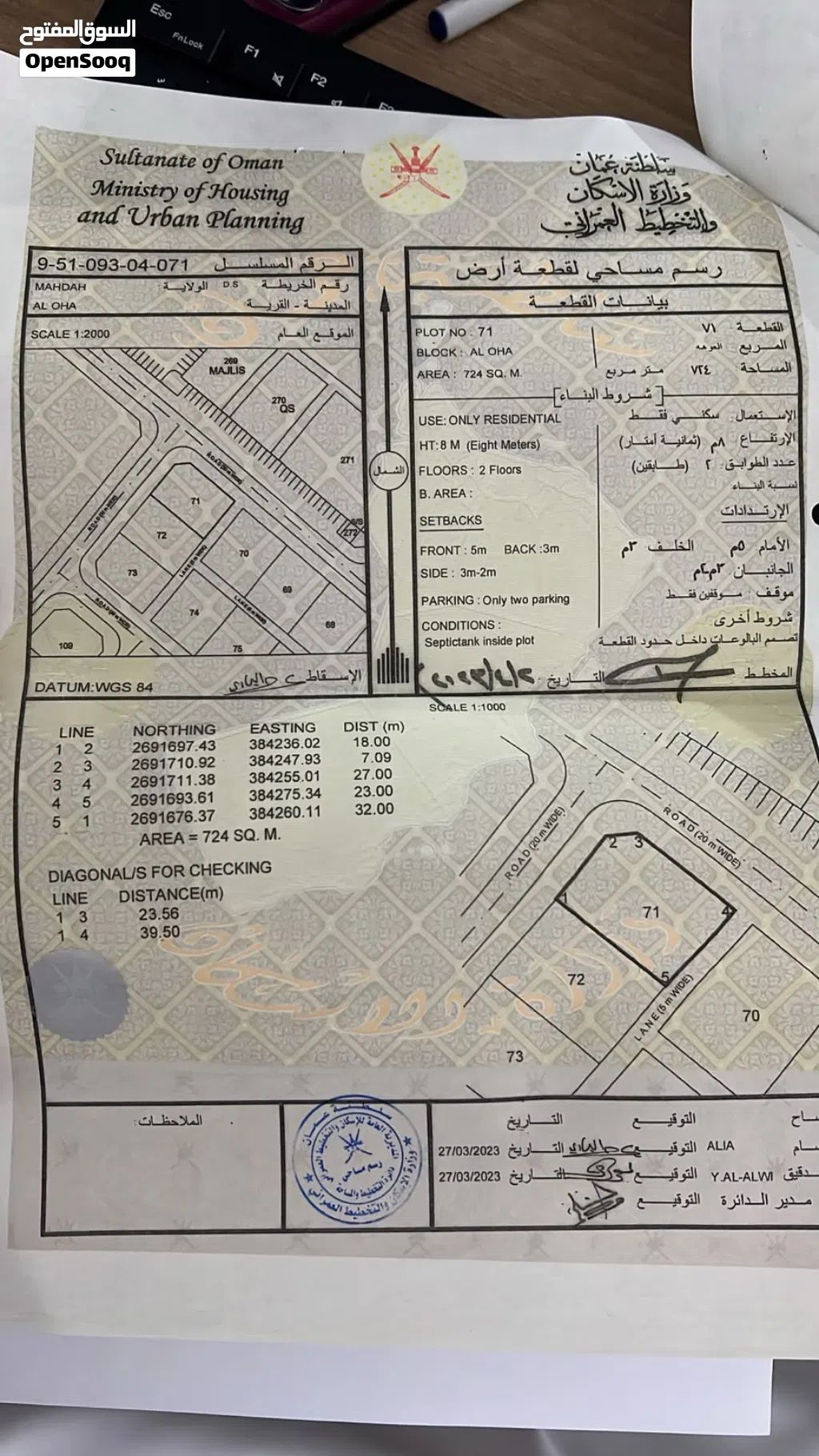 للبيع أرض سكنية مميزة – محضة / البريمي